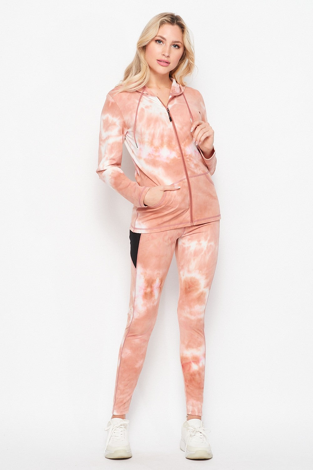 Tie Dye Active Jacket and Leggings Set with Pocket Detail