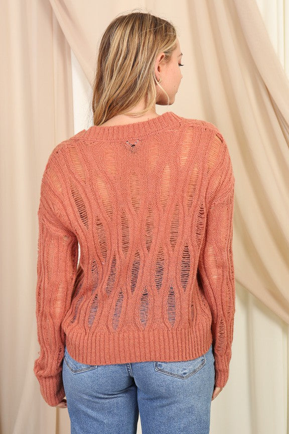 Distressed V-neck Sweater