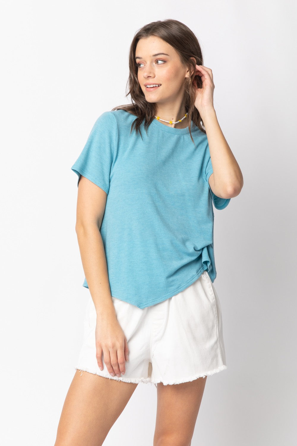 Short Sleeve Twisted Hem Knit Top