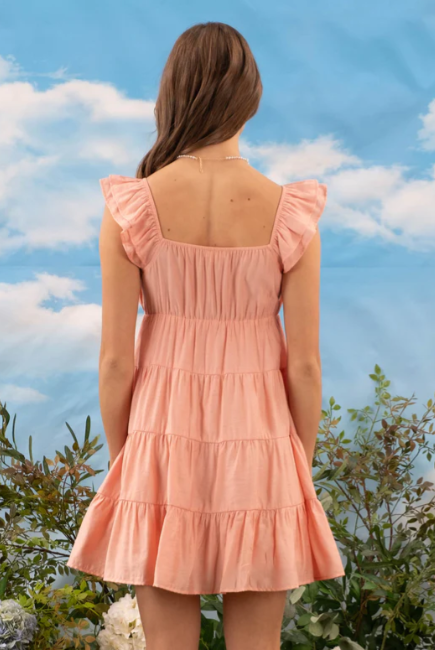 V NECK TIERED BABYDOLL MINI DRESS