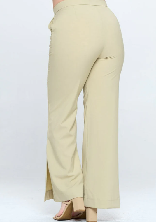 Plus Size Button Closure Pockets Wide Leg Pants