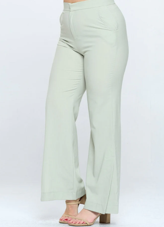 Plus Size Button Closure Pockets Wide Leg Pants