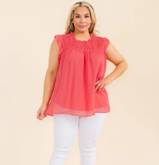Solid ruched sleeveless tunic blouse top in plus size, perfect for summer style.
