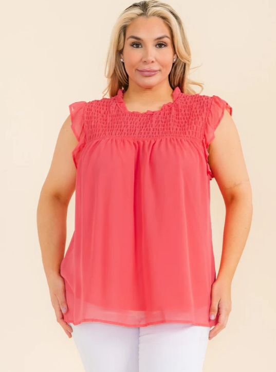Solid Ruched Sleeveless Tunic Blouse Top- Plus Size