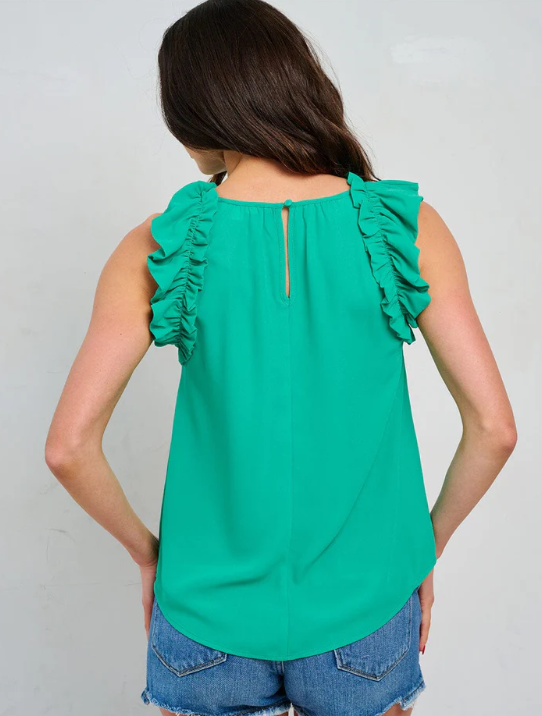 RUFFLE SLEEVE NECK TRIM DETAILED BLOUSE