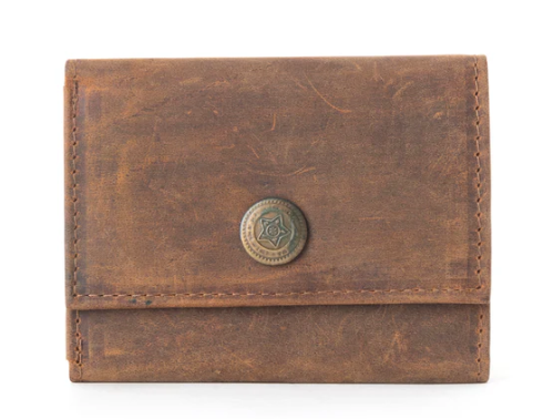 MYRA- Falls Wallet in rugged earth brown leather.