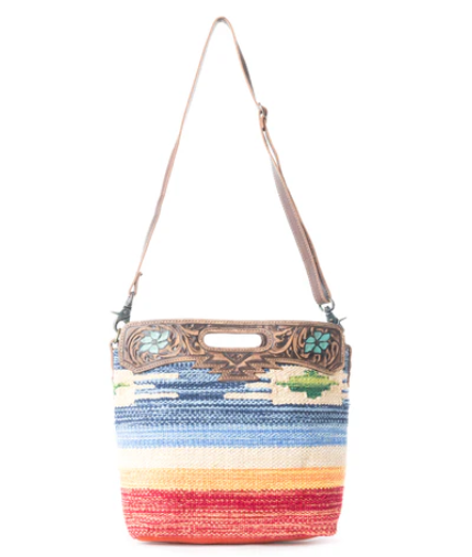 MYRA- AZURE PETALS HAND TOOLED BAG