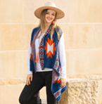 Aztec Print Vest in bold blue, perfect for fall fashion.