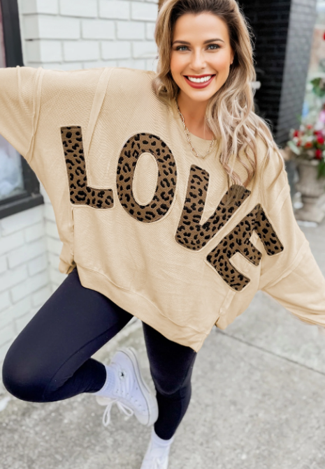 Oversized Leopard LOVE Patched Sweatshirt
