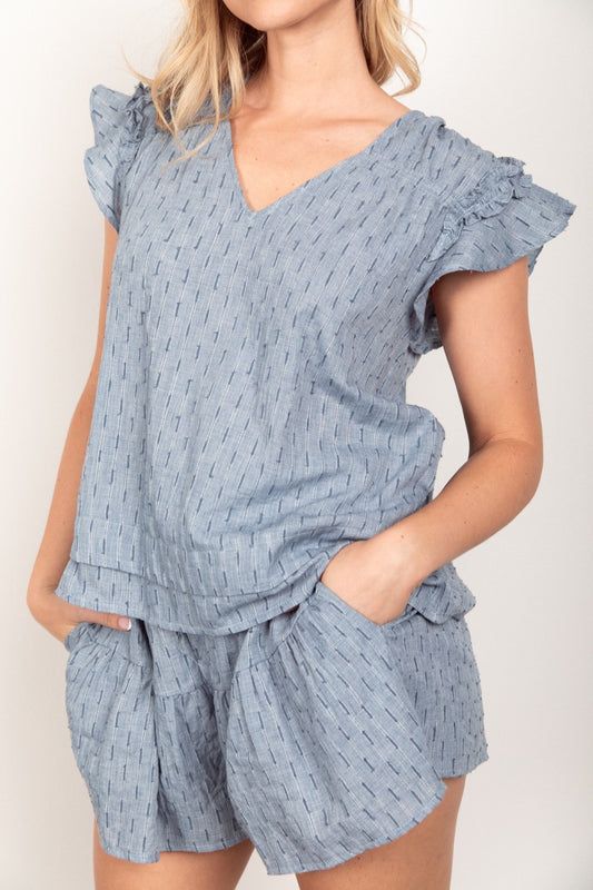 Cute Solid Cotton Woven Top & Shorts Set