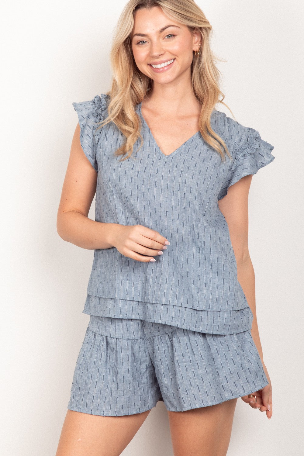 Cute Solid Cotton Woven Top & Shorts Set