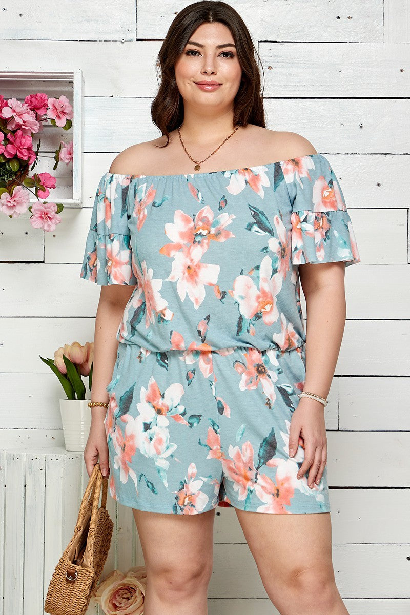 Floral Print Off Shoulder Romper