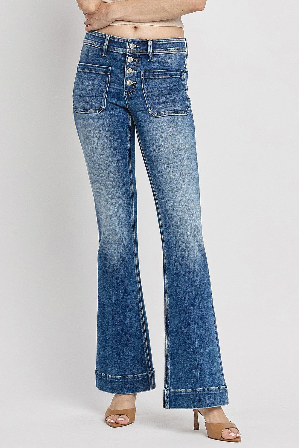 Vervet- Gleefully - Mid Rise Trouser Hem Flare Jeans