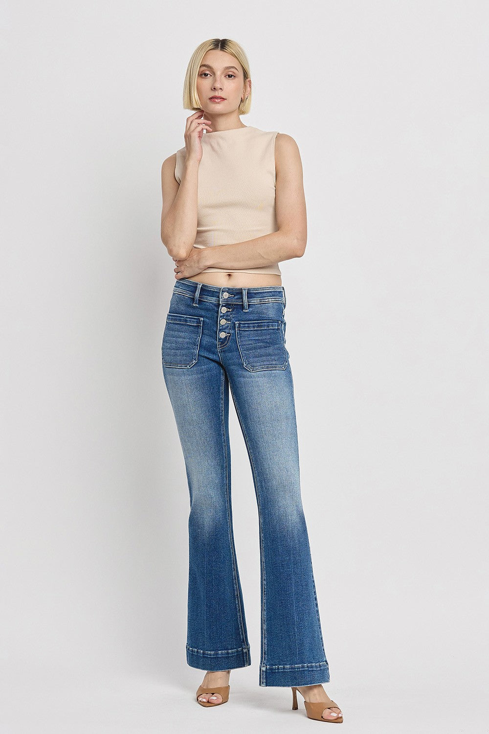 Vervet- Gleefully - Mid Rise Trouser Hem Flare Jeans