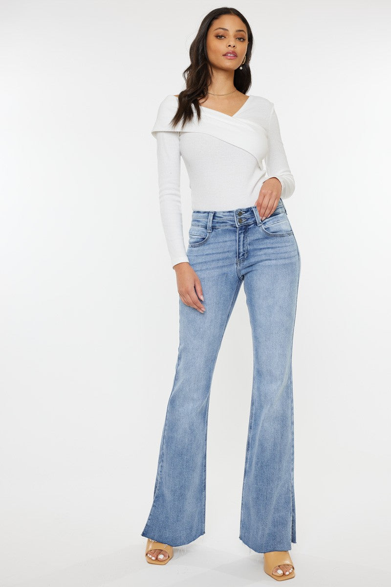 Kan Can- Selena Mid Rise Double Waist Band Flare