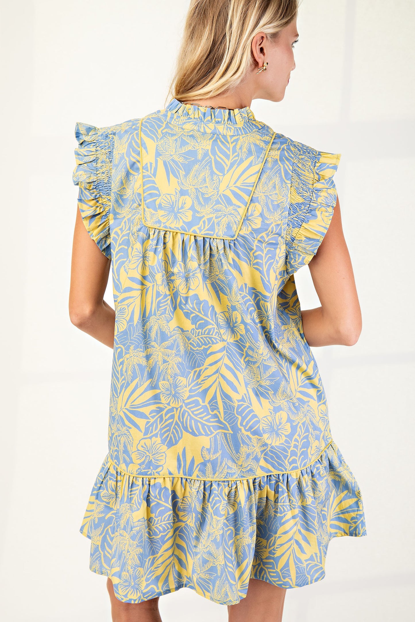 Printed Mini Dress with Ruffle Sleeves