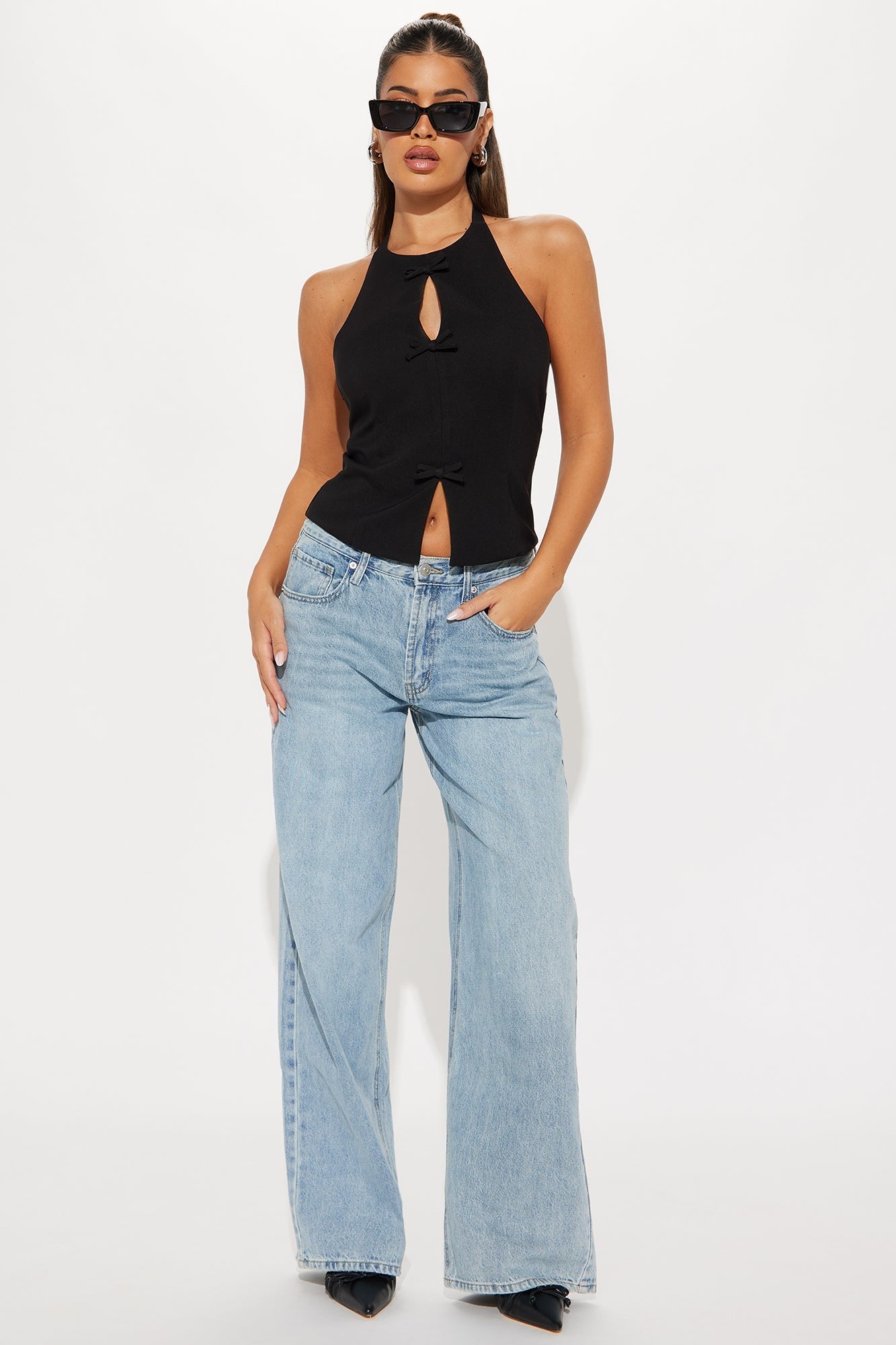 Ribbon Front Halter Neck Crop Top