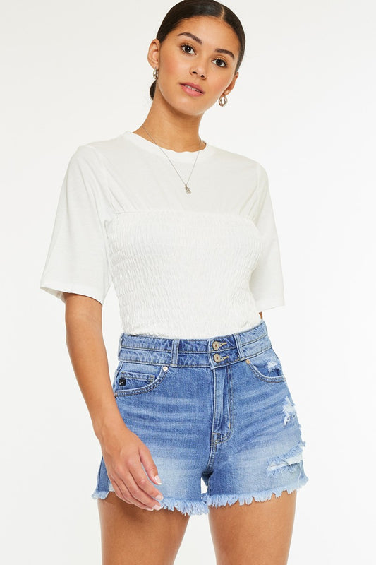 Kan Can- Farah High Rise Mom Denim Shorts