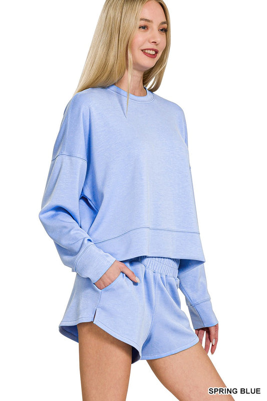 Scuba Long Sleeve Sweatshirt & Shorts Set- Zenana
