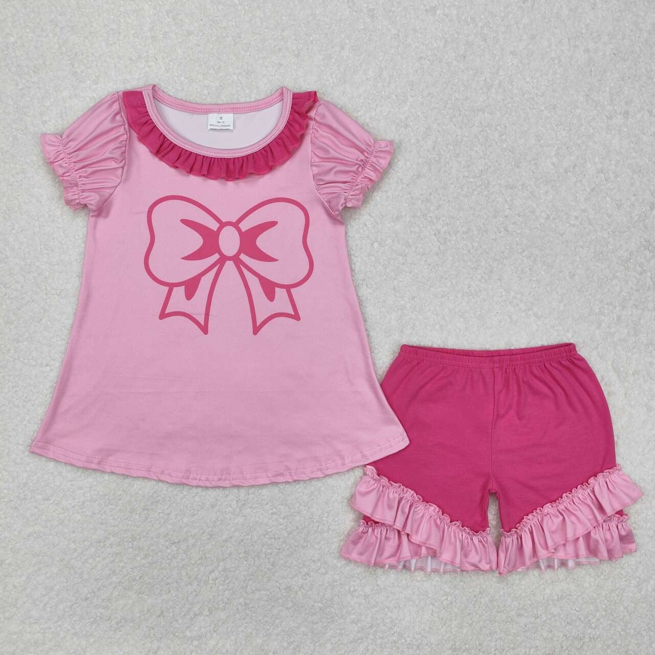 Girls' Clothing Set: Pink Bow Top and Shorts