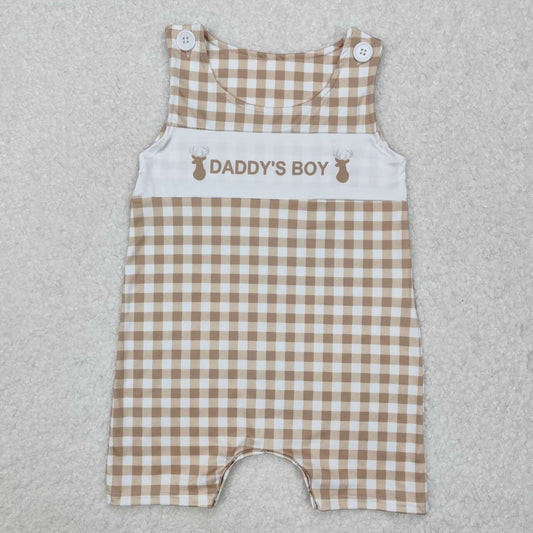 Baby Boys' Romper: Khaki Plaid with Daddy's Boy Deer