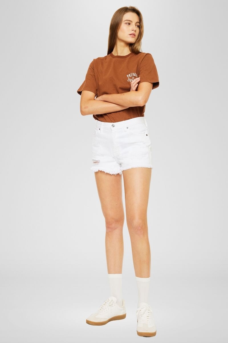Kan Can- Ethel High Rise Distressed White Denim Shorts
