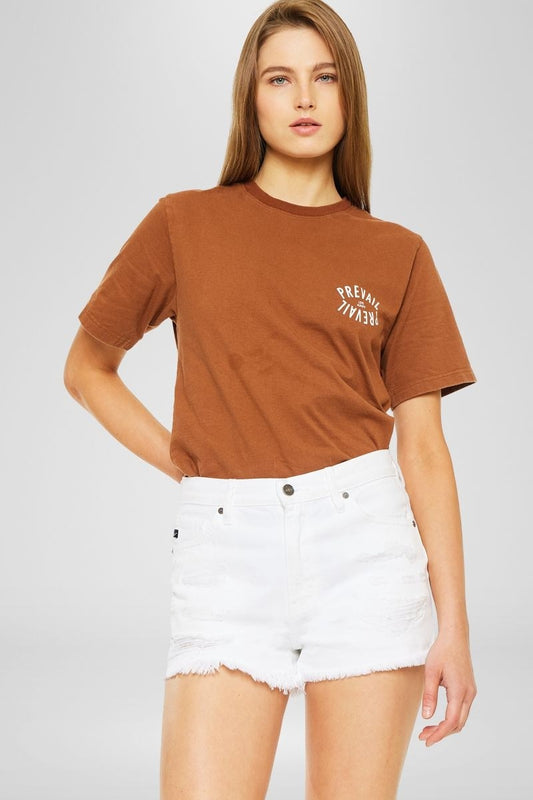 Kan Can- Ethel High Rise Distressed White Denim Shorts