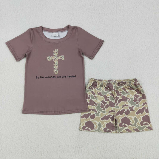 Boys' Clothing Set: Camo Cross with By His Wounds We Are Healed