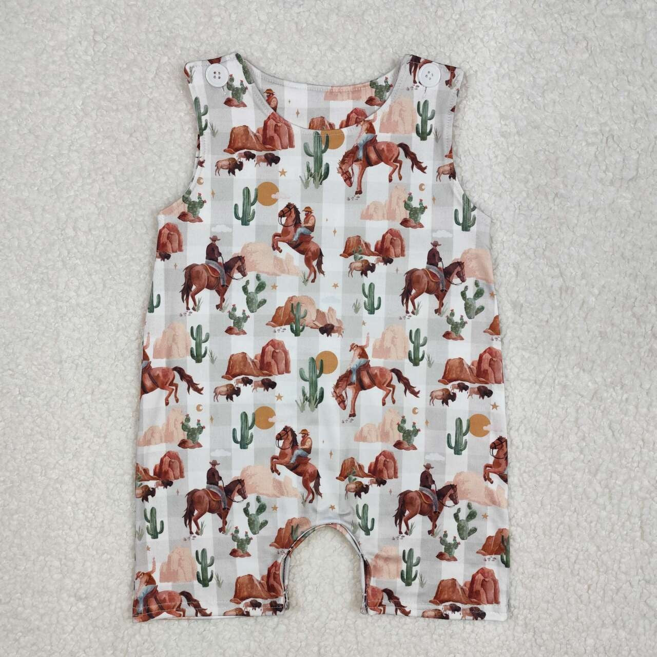 Cactus & Cows Plaid Sleeveless Western Romper