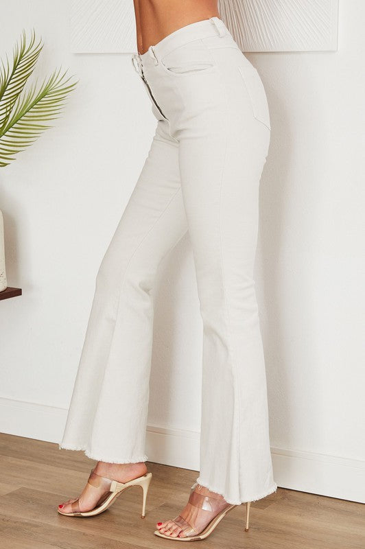 High Rise Flare Jean With Raw Hem Jeans