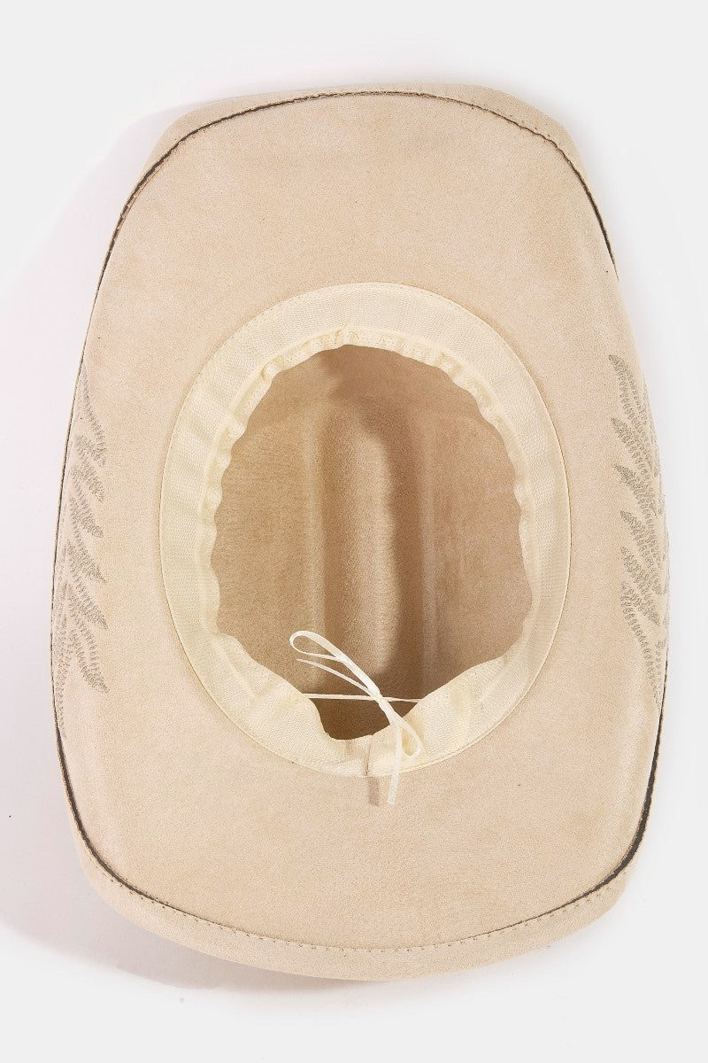 Braided Strap Embroidered Faux Suede Cowboy Hat