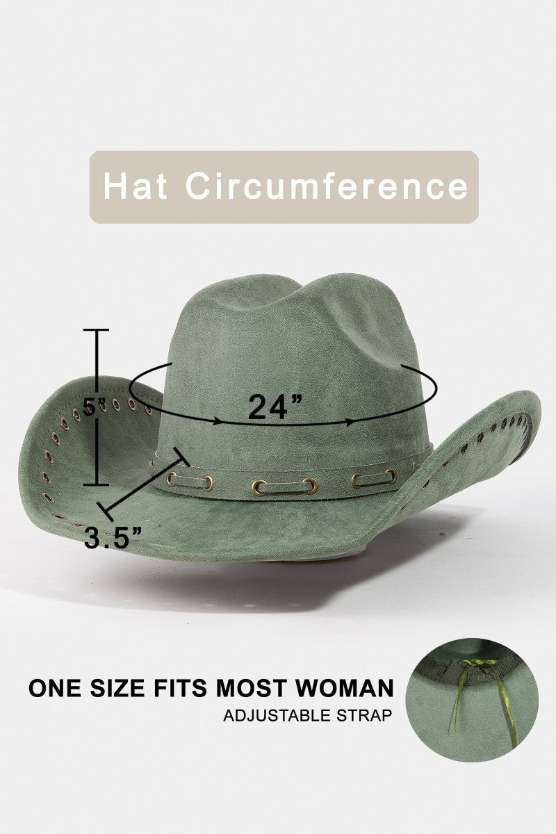Grommet Brim Faux Suede Cowboy Hat