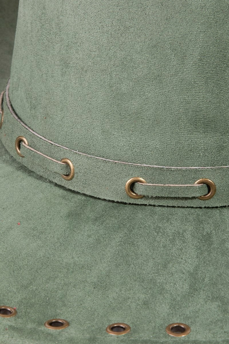 Grommet Brim Faux Suede Cowboy Hat