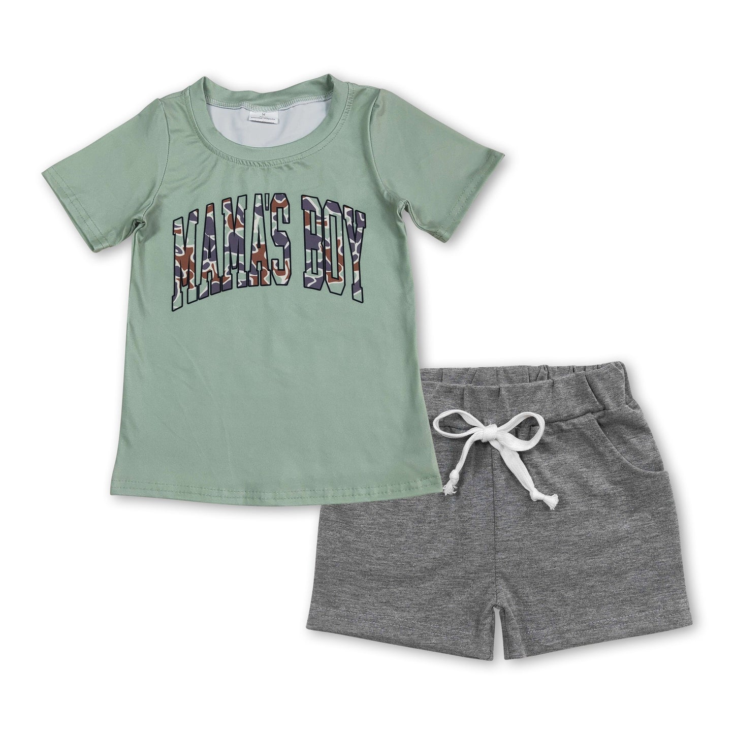 Boys' Clothing Set: Camo Mama's Boy Top with Grey Shorts