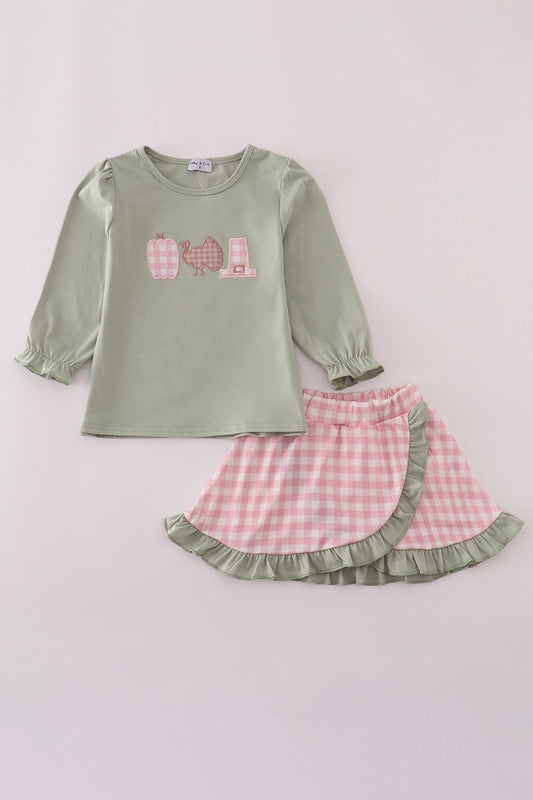 Pumpkin Turkey Applique Skorts Set
