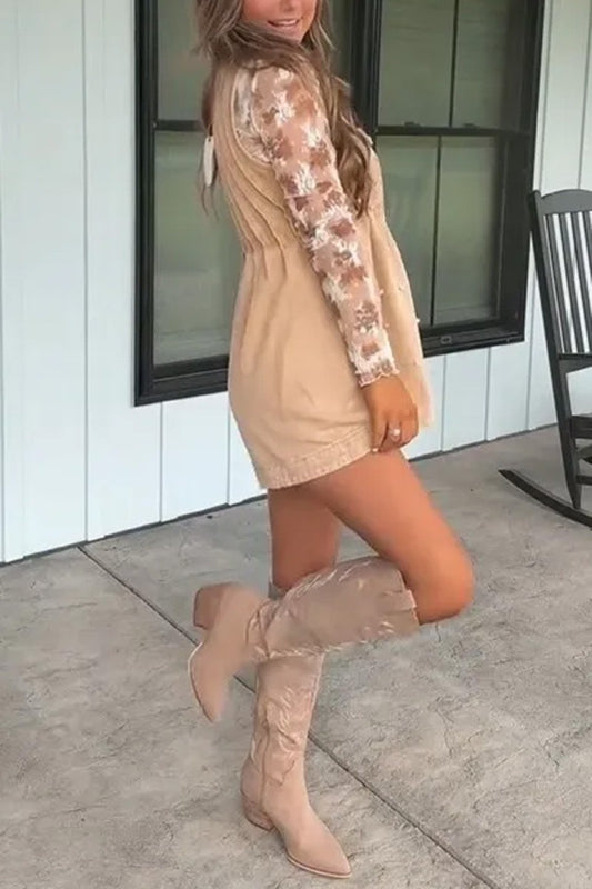 Pearl-accent Denim Tie-front Romper