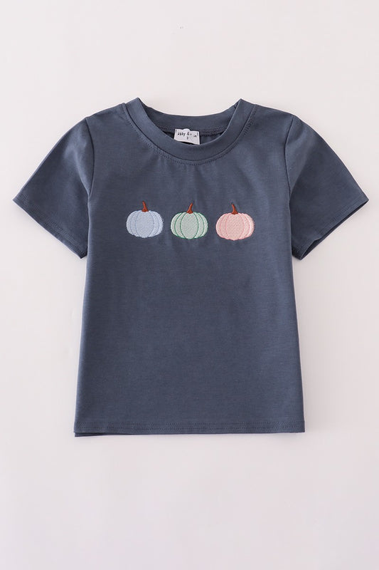 Blue Embroidered Pumpkin Top