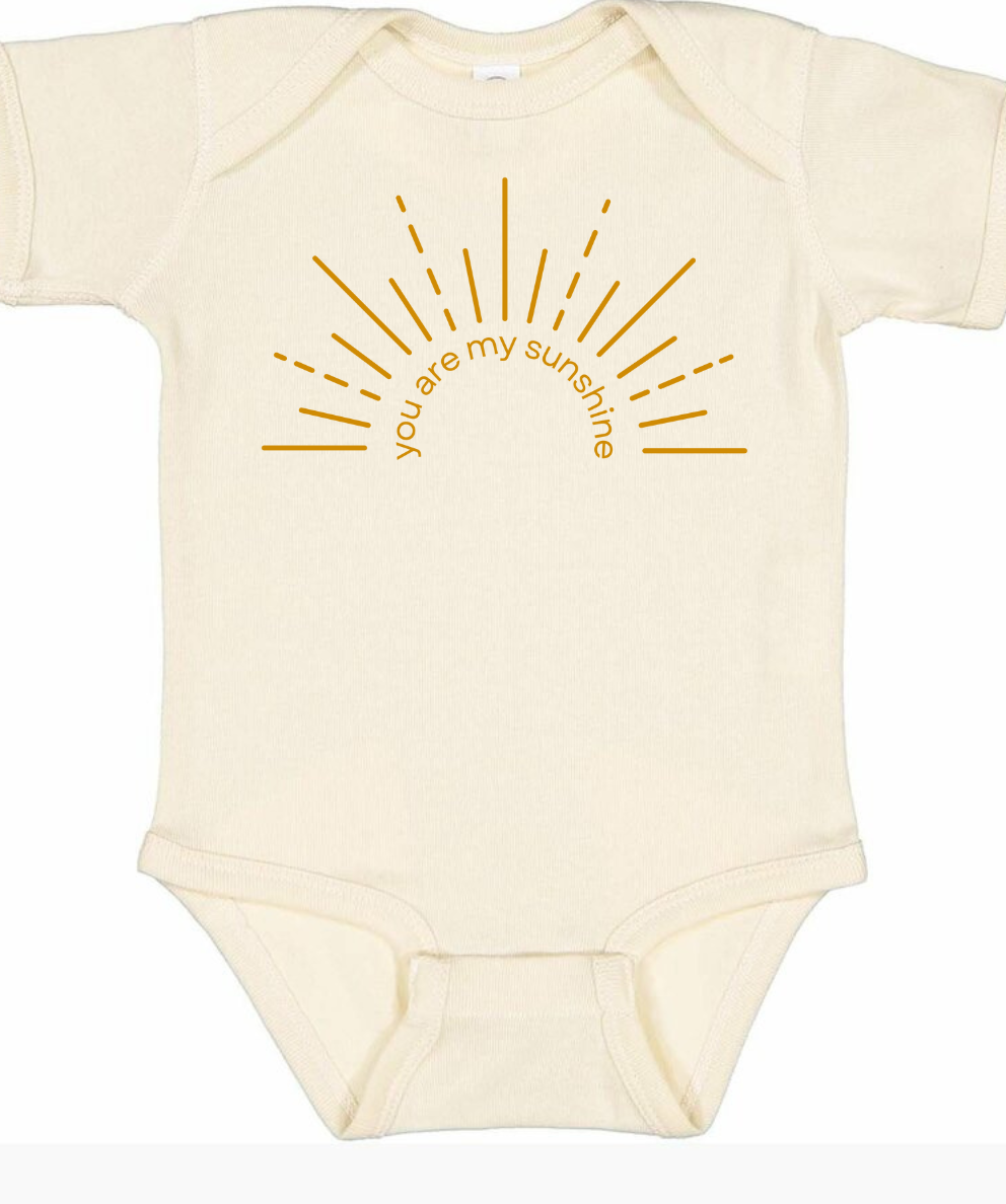Sunshine infant shirt with "You Are My Sunshine" design.