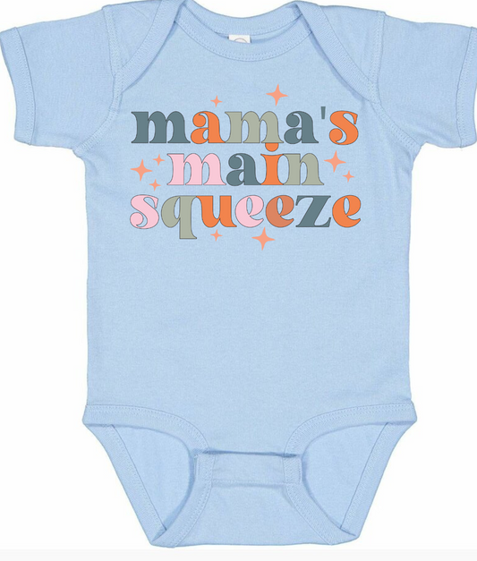 Infant and toddler "Mama's Main Squeeze" shirt in blue.