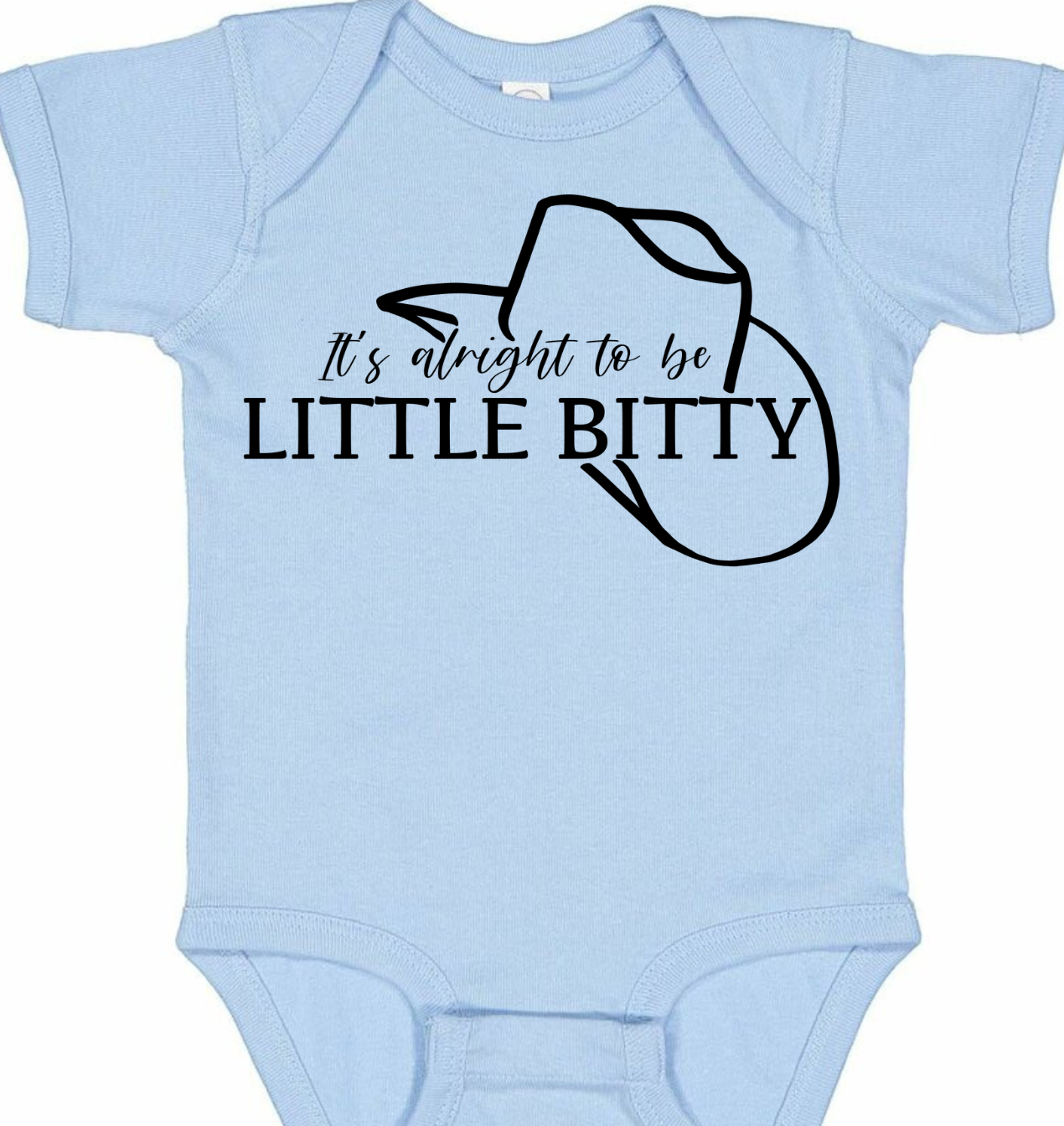 Bitty infant and toddler shirt with cowboy hat graphic.