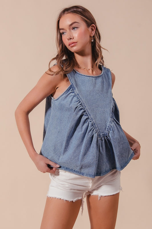 Denim Rouched Sleeveless Top