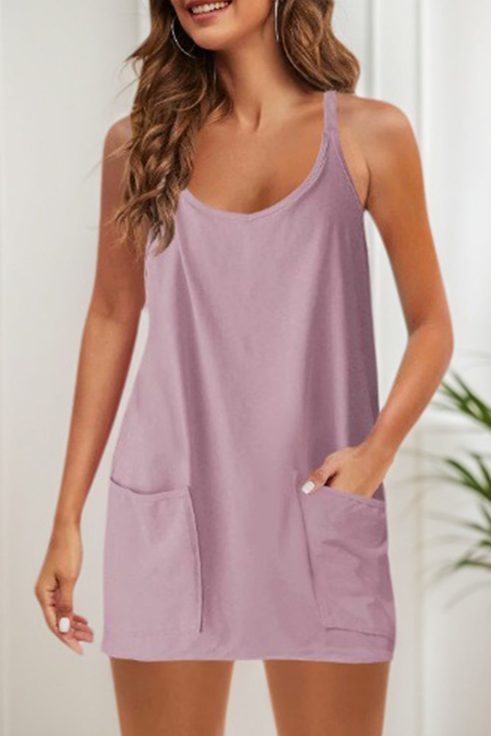 Plain Racerback Pocketed Sleeveless Romper