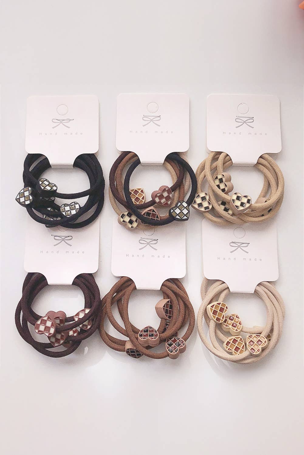 Checkered Heart Decor Hair Tie Set | 5pcs