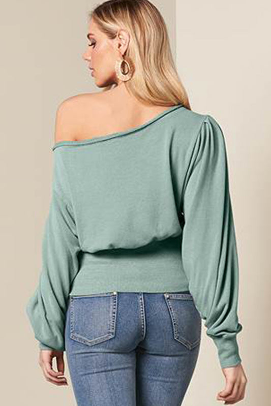 Off Shoulder Bishop Sleeve Cinched Waist Blouse