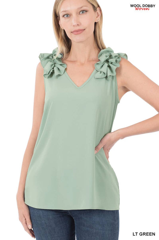 RUFFLE TRIM SLEEVELESS TOP
