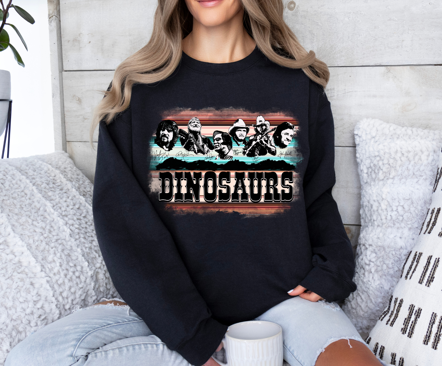Dinosaurs shirt featuring Hank Williams Jr., stylish and comfortable sweatshirt, unique design.