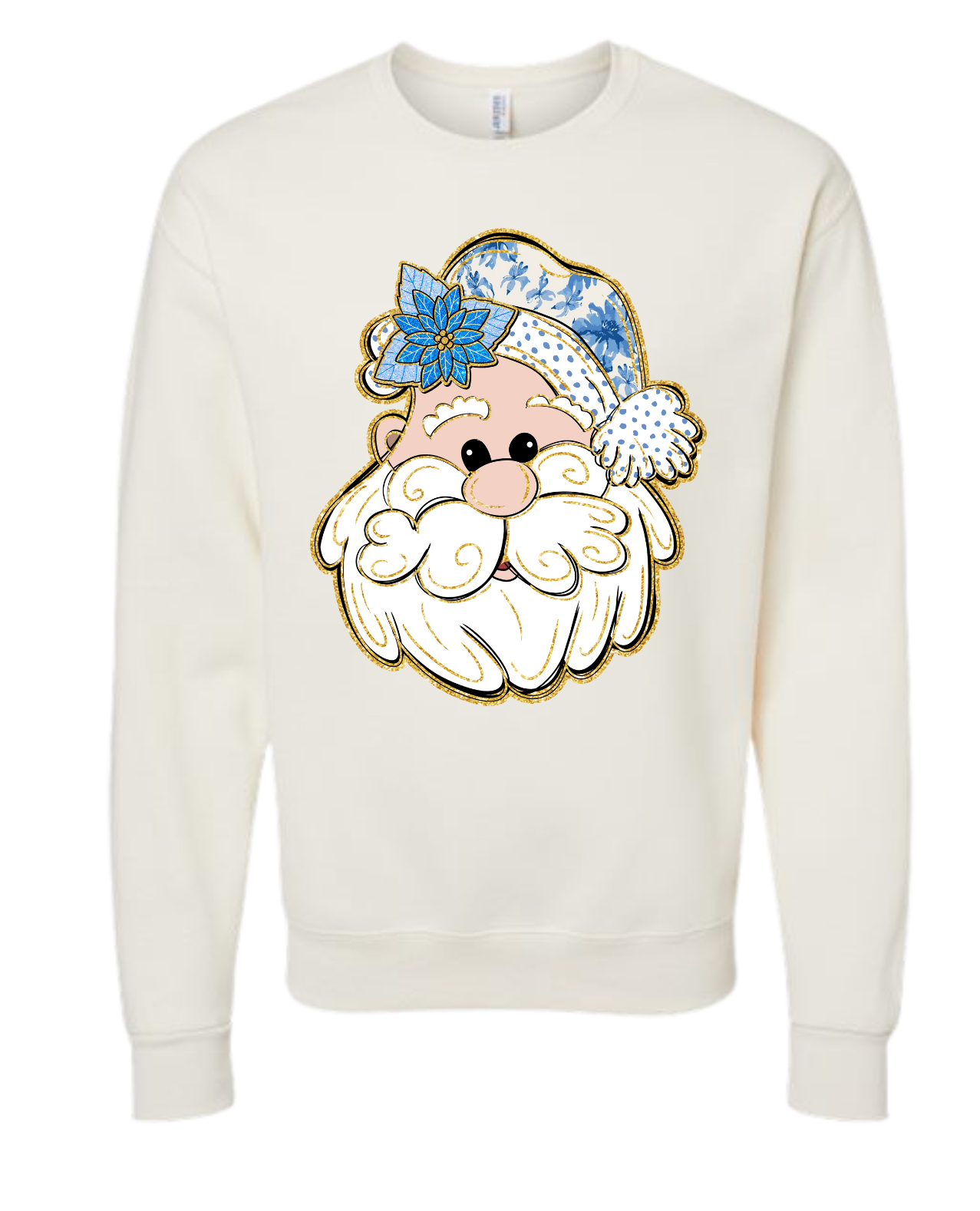 Santa- Blue shirt with festive design and quirky blue Santa Claus graphic.