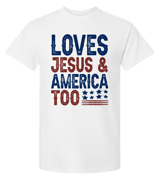 Graphic T- Loves Jesus And America Too (Stars and Stripes)