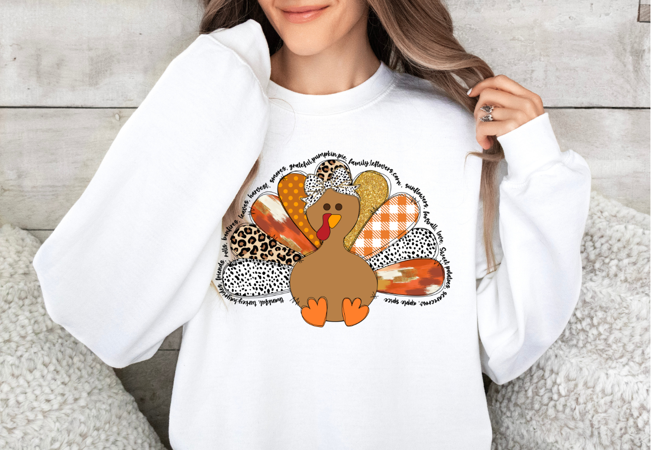 Turkey shirt with cute design perfect for Thanksgiving celebrations.