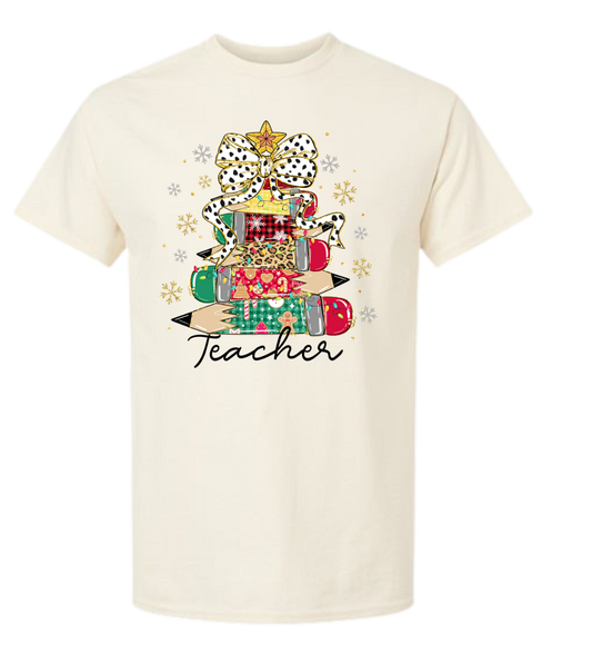 Teacher Pencil Christmas Tree shirt with festive design for holiday cheer.